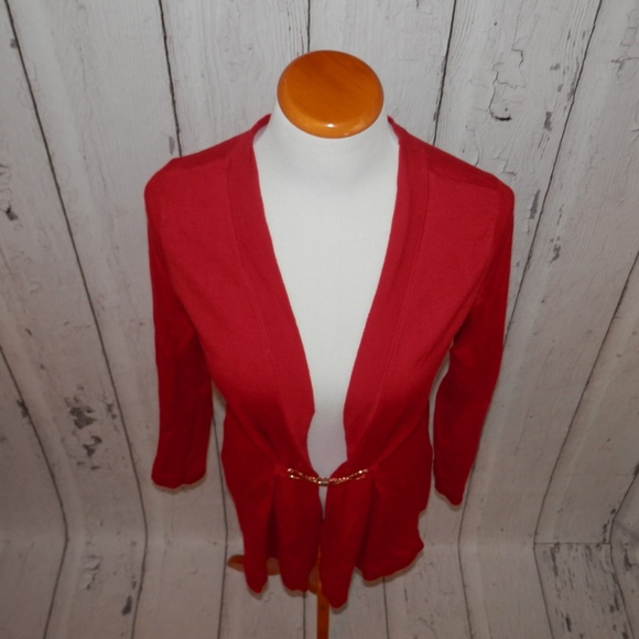 NEW Joan Vass Women Small Red Cardigan Sweater Top - Picture 2 of 8